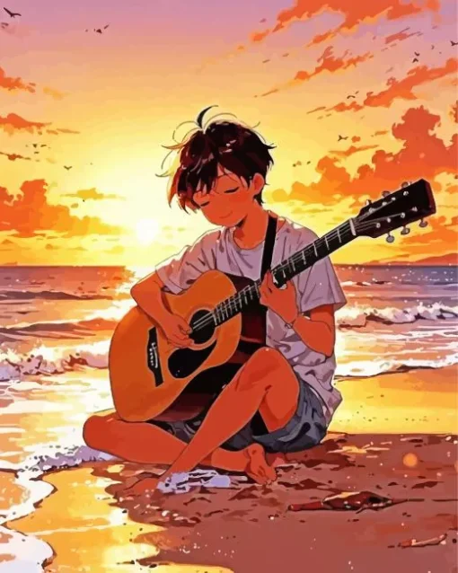 Anime Boy Holding Guitar Diamond Painting