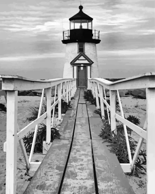 Black And White Brant Point Light Diamond Painting