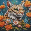 Bobcat And Flowers Diamond Painting