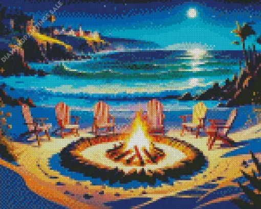 Bonfire Beach Camp Diamond Painting