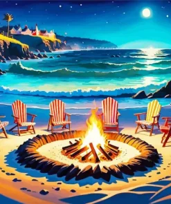 Bonfire Beach Camp Diamond Painting