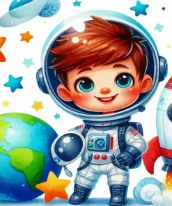 Cartoon Boy In Space Diamond Painting