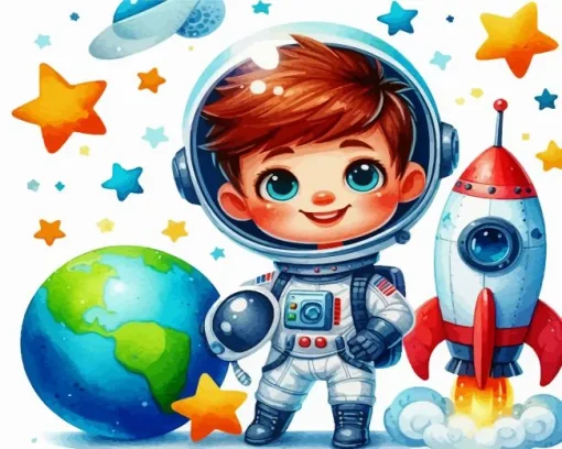 Cartoon Boy In Space Diamond Painting