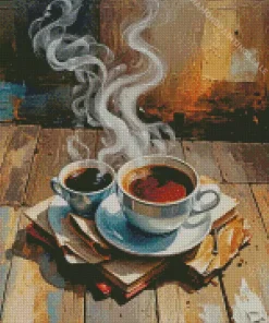 Coffee Cups On Book Diamond Painting