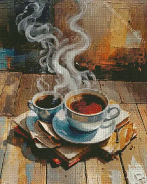 Coffee Cups On Book Diamond Painting