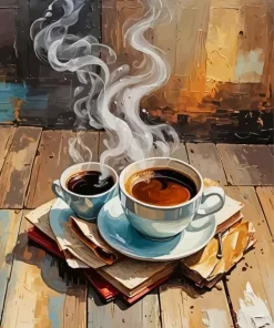 Coffee Cups On Book Diamond Painting