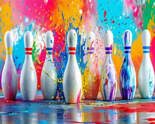 Colorful Splatter Bowling Pins Diamond Painting