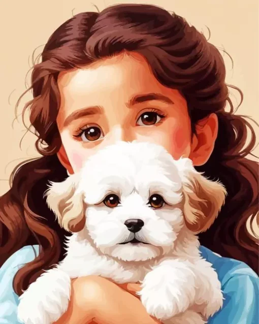 Girl and Maltipoo Diamond Painting