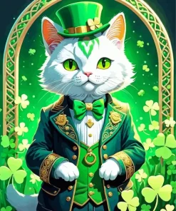 Leprechaun White Cat Diamond Painting