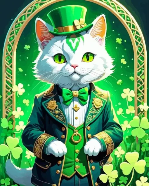 Leprechaun White Cat Diamond Painting