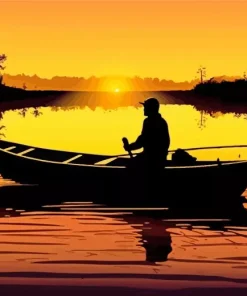 Man On Boat Silhouette Diamond Painting
