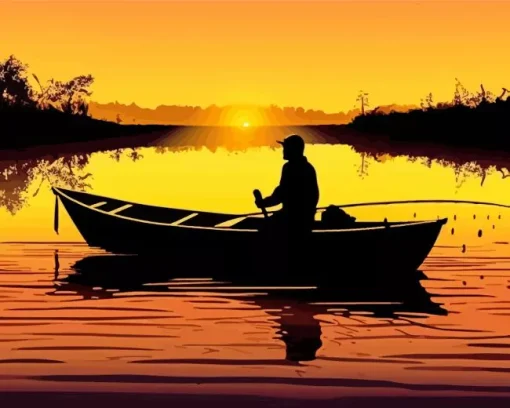 Man On Boat Silhouette Diamond Painting