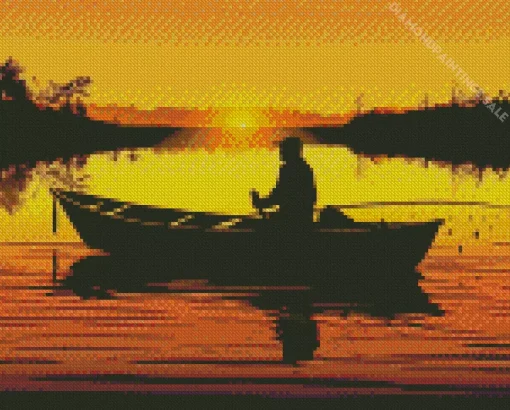 Man On Boat Silhouette Diamond Painting