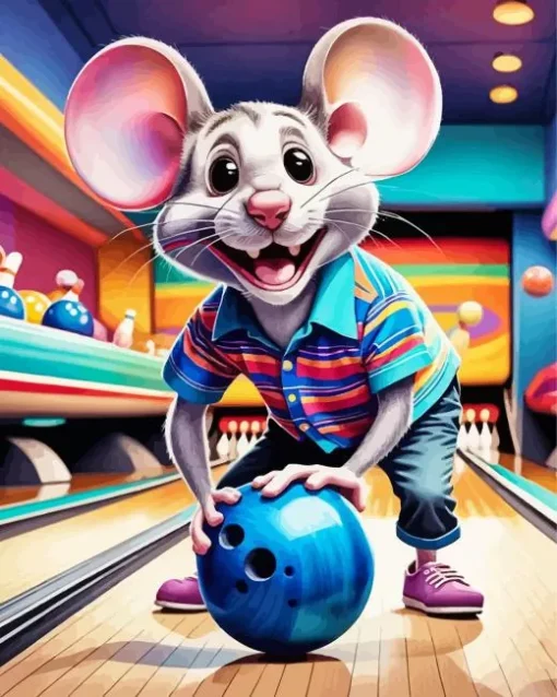 Mouse Playing Bowling Diamond Painting