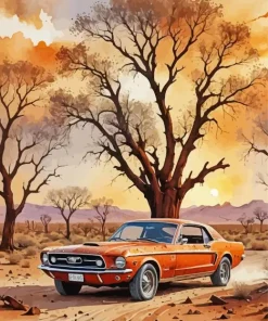 Old Orange Mustang Diamond Painting