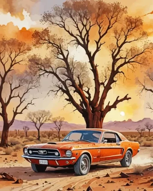 Old Orange Mustang Diamond Painting