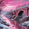 Pink Bridge In Snow Diamond Painting