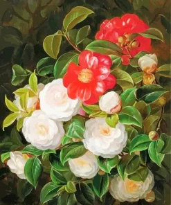 Red And White Camellias Bouquet Diamond Painting