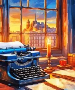Retro Blue Typewriter Diamond Painting
