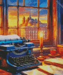 Retro Blue Typewriter Diamond Painting