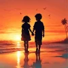 Sunset Boy And Girl Silhouette Diamond Painting