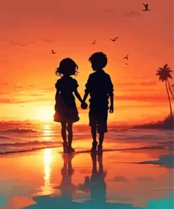 Sunset Boy And Girl Silhouette Diamond Painting