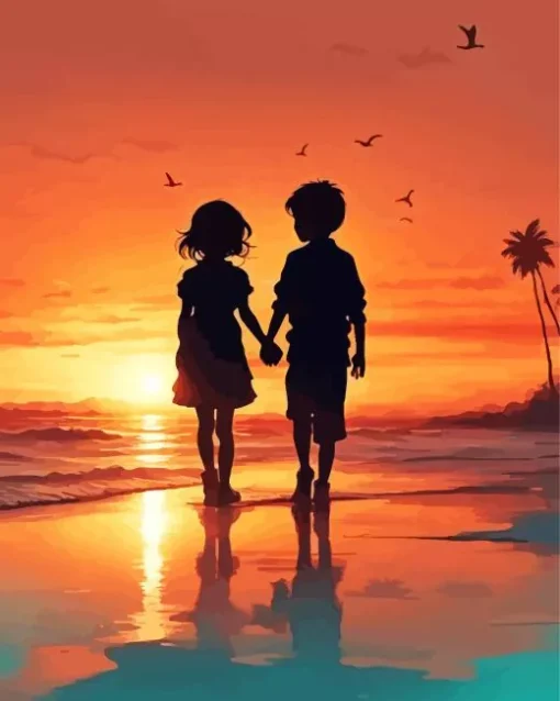 Sunset Boy And Girl Silhouette Diamond Painting