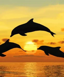 Three Bottlenose Dolphins Silhouette Diamond Painting