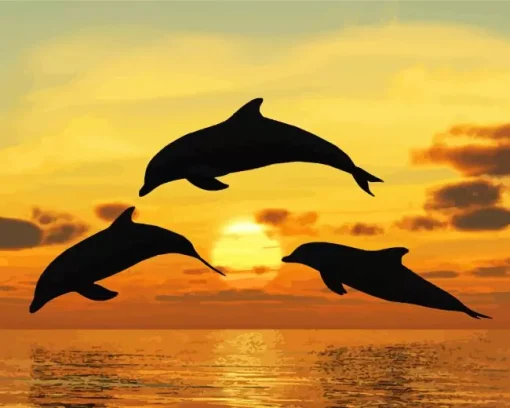 Three Bottlenose Dolphins Silhouette Diamond Painting