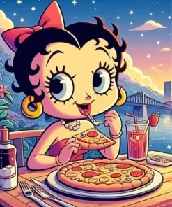 Betty Boop Eating Pizza Diamond Painting