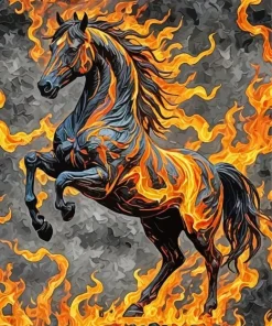 Black Flames Horse Diamond Painting