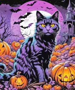 Black Halloween Cat Diamond Painting