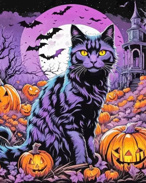Black Halloween Cat Diamond Painting
