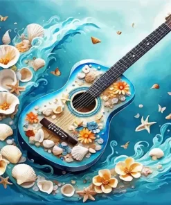 Blue Floral Guitar Diamond Painting