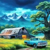 Blue Truck Barn Art Diamond Painting
