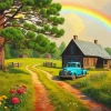 Blue Truck In Farm Diamond Painting