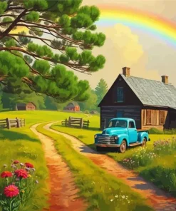 Blue Truck In Farm Diamond Painting