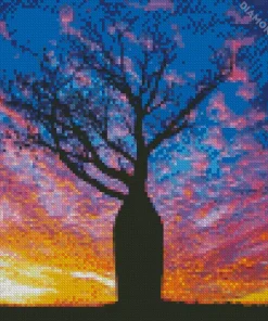 Boab Tree Silhouette Diamond Painting