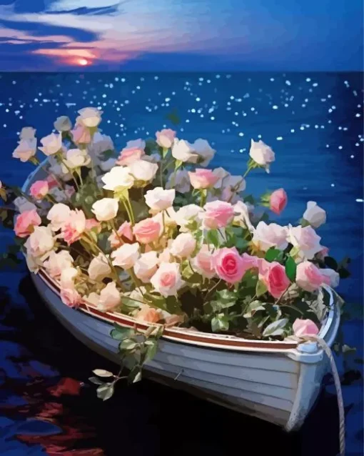 Boat Flowers Diamond Painting