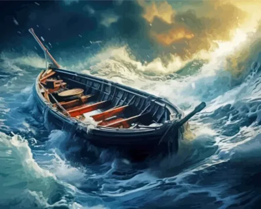 Boat in Storm Diamond Painting