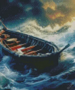 Boat in Storm Diamond Painting
