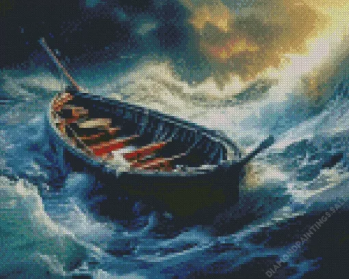 Boat in Storm Diamond Painting