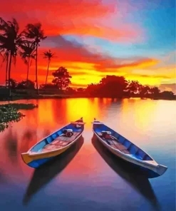 Boats At Sunset Diamond Painting