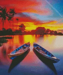 Boats At Sunset Diamond Painting