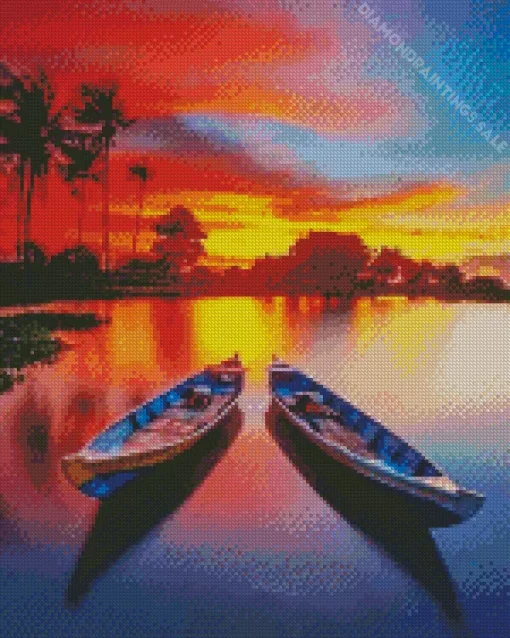 Boats At Sunset Diamond Painting