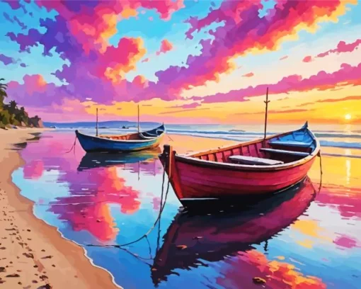 Boats On Beach Diamond Painting