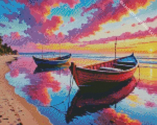 Boats On Beach Diamond Painting