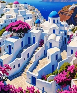 Bougainvillea Santorini Greek Island Diamond Painting