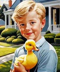 Boy And Duck Diamond Painting