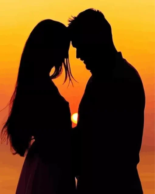 Boy And Girl Silhouette Sunset Diamond Painting